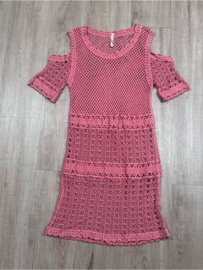 Mur Mur Feminine Bohemian Cold-Shoulder Crochet Cover Up Dress